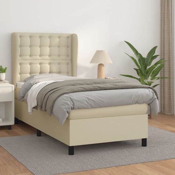 vidaXL Boxspring posteľ s matracom krémová 90x200 cm umelá koža