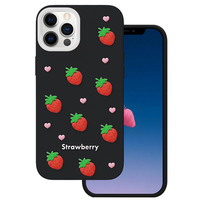 Puzdro Strawberry pre iPhone 12 / 12 Pro 6,1" čierna