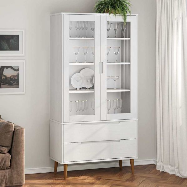 vidaXL Vitrína MOLDE, biela 90x35x175 cm, borovicový masív