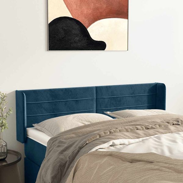 vidaXL Čelo postele so záhybmi tmavomodrá 147x16x78/88 cm zamat