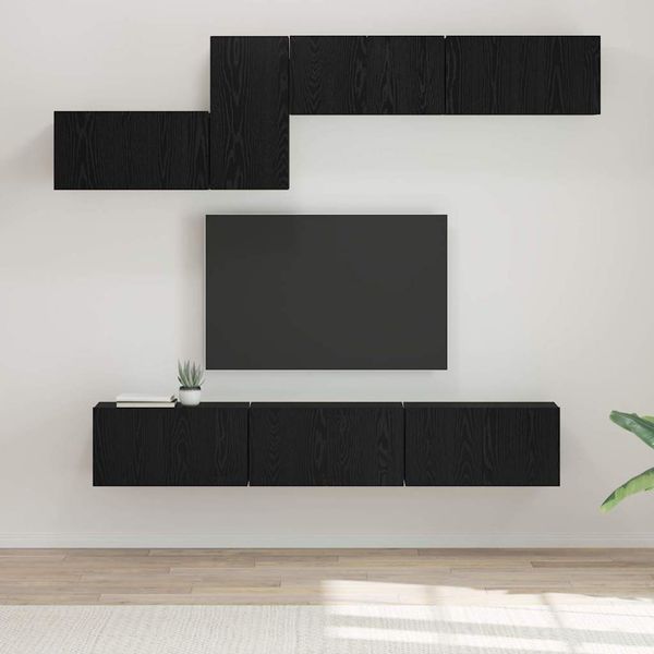 vidaXL Zostava TV skriniek Nástenný 7 pcs Čierny dub Kompozitné drevo