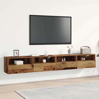 vidaXL TV nástenná skriňa Nástenný 2 pcs Staré drevo 100 x 30 x 30 cm