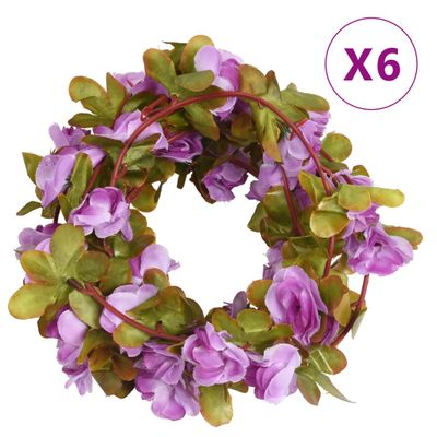 vidaXL Kvetinové girlandy 6 ks, svetlofialové 250 cm