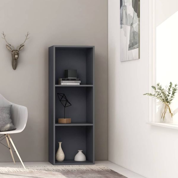 vidaXL Knižnica s 3 policami, sivá 40x30x114 cm, drevotrieska