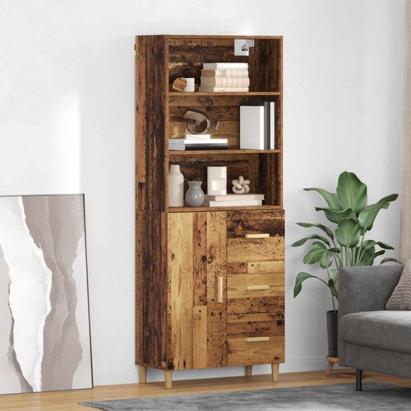 vidaXL Highboard Staré drevo 69,5 x 32,5 x 180 cm Kompozitné drevo
