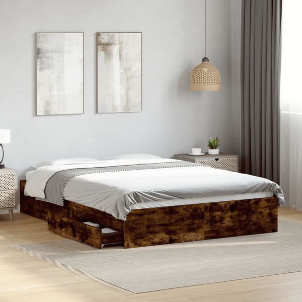 vidaXL Posteľný rám so zásuvkami dymový dub 140x200cm kompozitné drevo