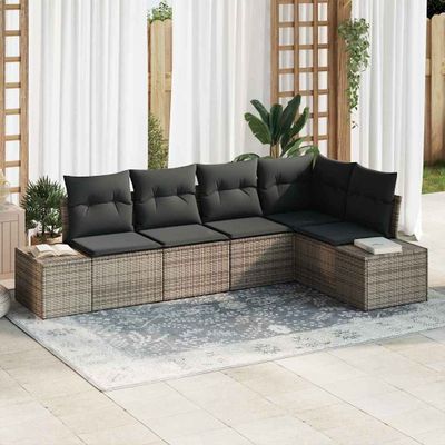 vidaXL Súprava záhradných pohoviek s úložiskom 5 pcs Sivá polyratan