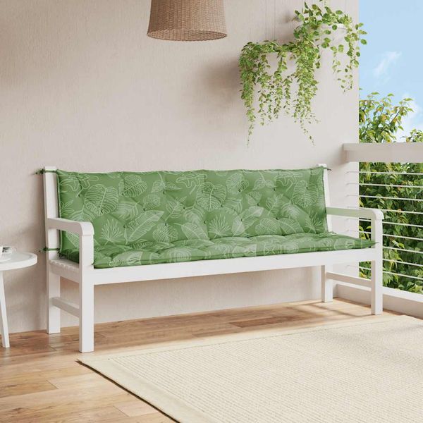 vidaXL Podložky na záhradnú lavičku 2 ks vzor listov 200x50x7 cm látka