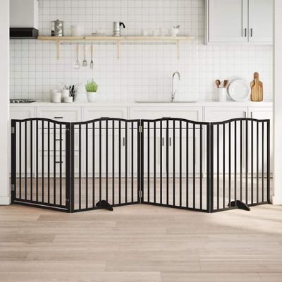 vidaXL Brána pre psa dvere sklad. 4 panely čierna 320cm topoľové drevo