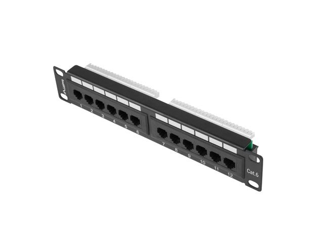 Patch panel 12PORT 1U 10'' CAT.6 utp čierny lanberg