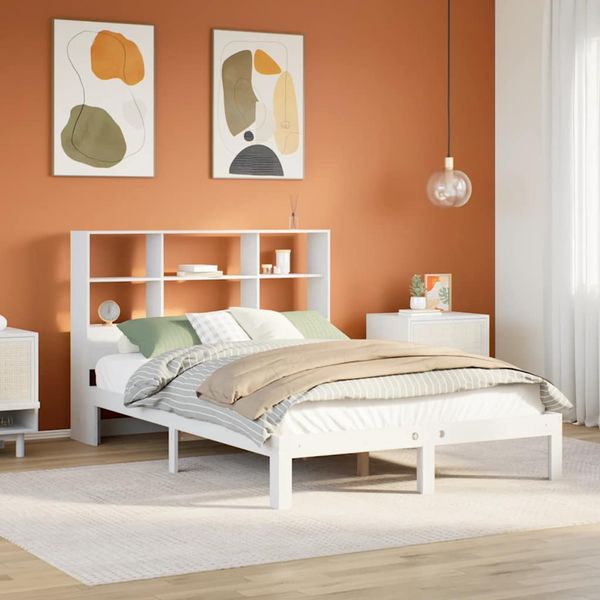vidaXL Posteľ s knižnicou bez matraca biela 160x200cm borovicový masív