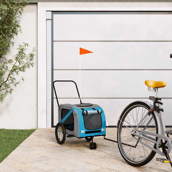vidaXL Príves na bicykel pre domáce zvieratá, modrý a sivý, oxfordská látka a železo