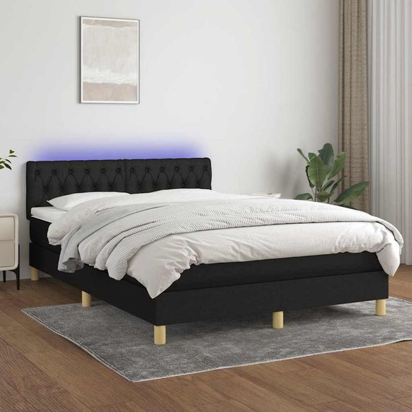 vidaXL Posteľ boxsping s matracom a LED čierna 140x200 cm látka