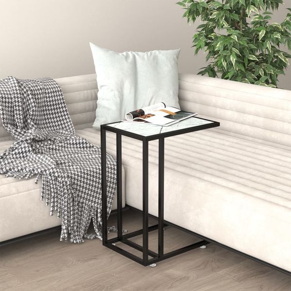 vidaXL Počítačový stolík biely mramor 50x35x65 cm tvrdené sklo