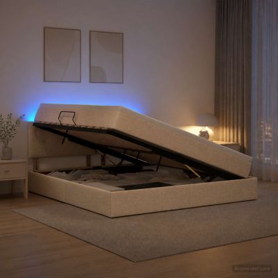 vidaXL LED úložná posteľ s matracom Krémová 140 x 190 cm Látka