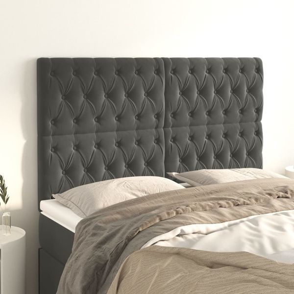vidaXL Čelo postele tmavosivé 144x7x118/128 cm zamatové