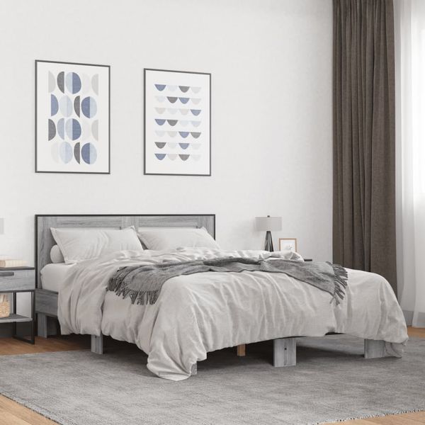 vidaXL Posteľný rám sivý sonoma 120x190 cm kompozitné drevo a kov