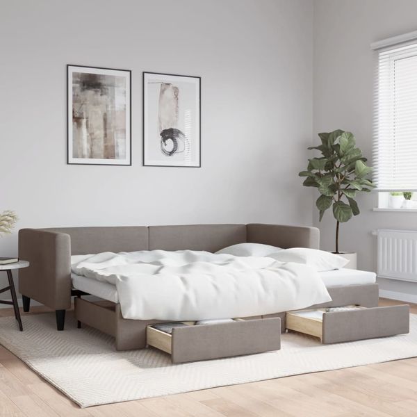 vidaXL Rozkladacia denná posteľ so zásuvkami sivohnedá 90x200 cm látka
