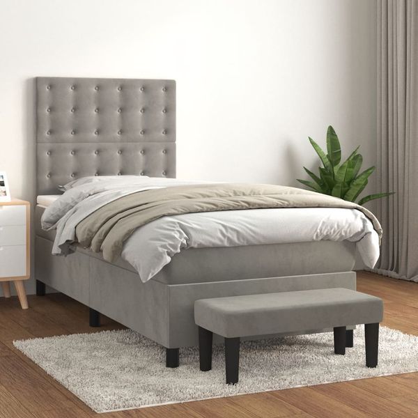 vidaXL Posteľný rám boxsping s matracom bledosivý 90x190 cm zamat
