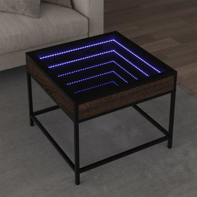 vidaXL Konferenčný stolík s nekonečnými LED hnedý dub 50x50x41 cm