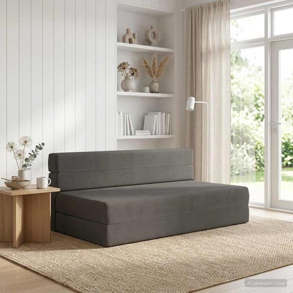 vidaXL Skladacia pohovka na spaní Tmavosivá 152 x 86,5 x 60 cm Látka