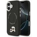 Obal Karl Lagerfeld Magsafe PU s hlavičkami Karl&Choupette, logom a kovovými tlačidlami fotoaparátu na iPhone 17 čierny