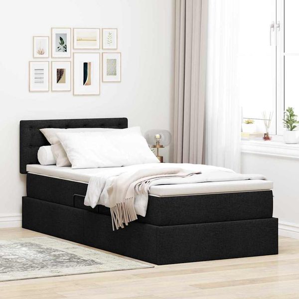 vidaXL LED úložná posteľ s matracom Čierna 90 x 190 cm Látka