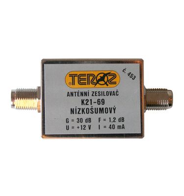 Anténny zosilňovač TEROZ 453X, UHF, G30dB, F1,2dB, U100dBµV, F-F