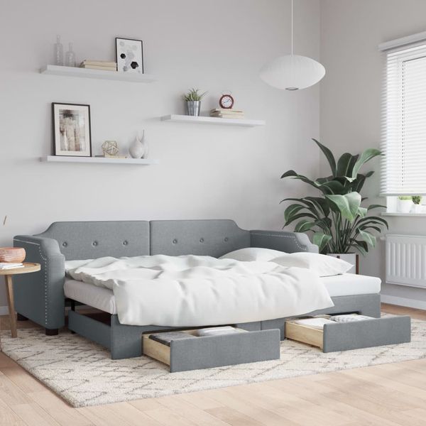vidaXL Rozkladacia denná posteľ so zásuvkami bledosivá 90x190 cm látka