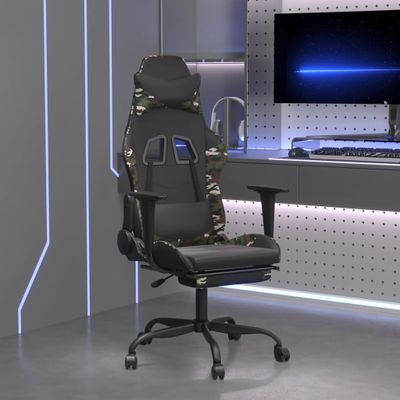 vidaXL Herná stolička s podnožkou čierna a maskovacia umelá koža