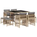vidaXL 9-dielna záhr. jedálenská sada s vankúšmi mix béžovej polyratan