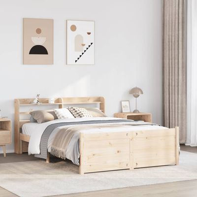 vidaXL Posteľný rám s čelom 135x190 cm borovicový masív