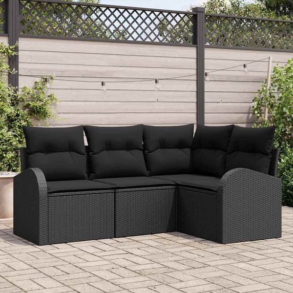 vidaXL Súprava záhradných pohoviek s vankúšom 4 pcs Čierna polyratan