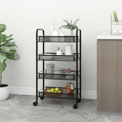 vidaXL Kuchynský vozík so 4 poschodiami čierny 46x26x85 cm železný
