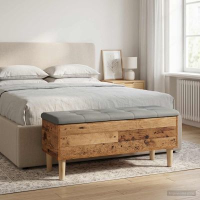 vidaXL Úložná lavička s vankúšom Staré drevo 102 x 42 x 46 cm