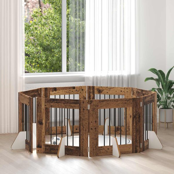 vidaXL Brána pre psov so stojanmi 8 pcs Staré drevo 60 x 60 cm