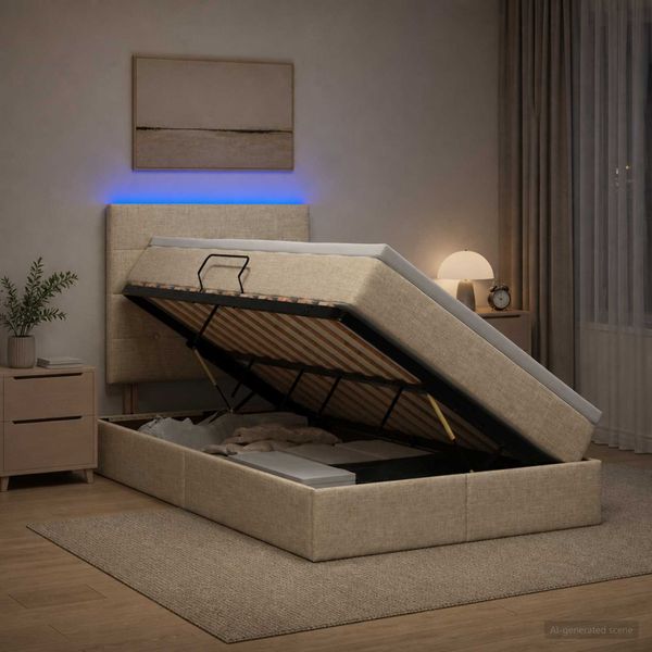 vidaXL LED úložná posteľ s matracom Krémová 120 x 190 cm Látka