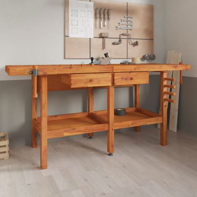 vidaXL Pracovný stôl so zásuvk. a zverákmi 192x62x83 cm akáciový masív
