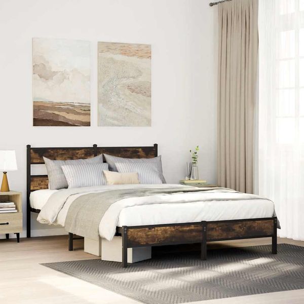 vidaXL Posteľný rám bez matraca dymový dub 100x200 cm kompozitné drevo