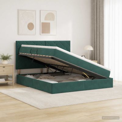 vidaXL Postel s úložným prostorem a matrací Tmavozelená 140 x 200 cm