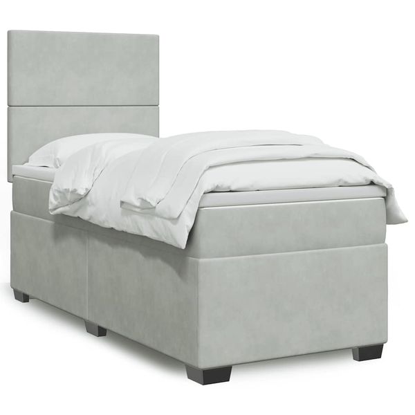vidaXL Posteľný rám boxsping s matracom bledosivý 90x190 cm zamat
