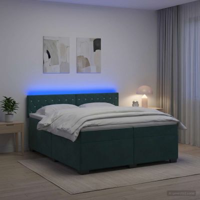 vidaXL Posteľ s boxspringom a matracom a LED Tmavozelená 200 x 200 cm