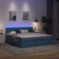 VidaXL Osmanská posteľ s matracom a LED diódami Modrá látka 160x200 cm