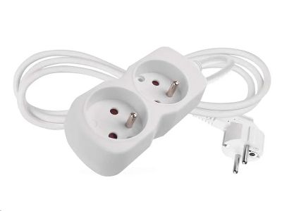 Prodlužovací kabel EMOS P02114 / 1,4 m / 2 zásuvky / biely / PVC / 1 mm²