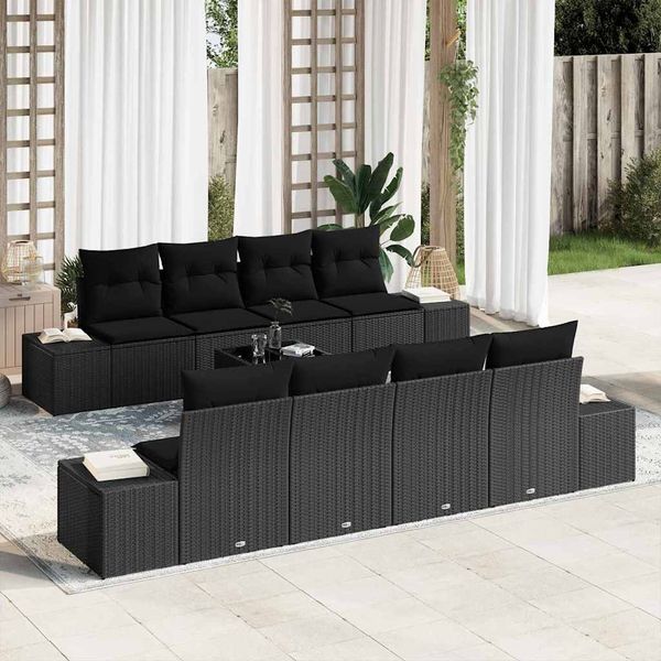vidaXL Súprava záhradných pohoviek s vankúšom 8 pcs Čierna polyratan