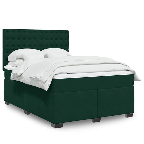 vidaXL Posteľný rám boxsping s matracom tmavozelený 140x200 cm zamat