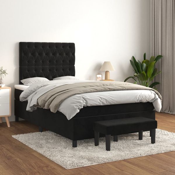 vidaXL Posteľný rám boxspring s matracom čierny 120x200 cm zamat