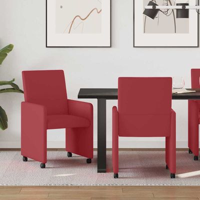 vidaXL Jedálenské stoličky na kolieskach 2 pcs vínovo červená
