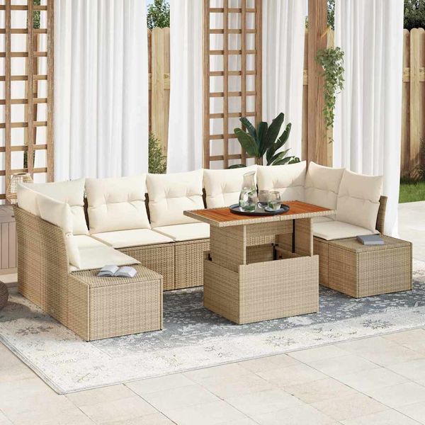 vidaXL Záhradný jedálenský set s vankúšom 8 pcs Béžová a krémová
