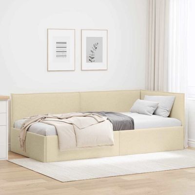 vidaXL Rohový rám postele s čelnou doskou Krémová 100 x 200 cm látka